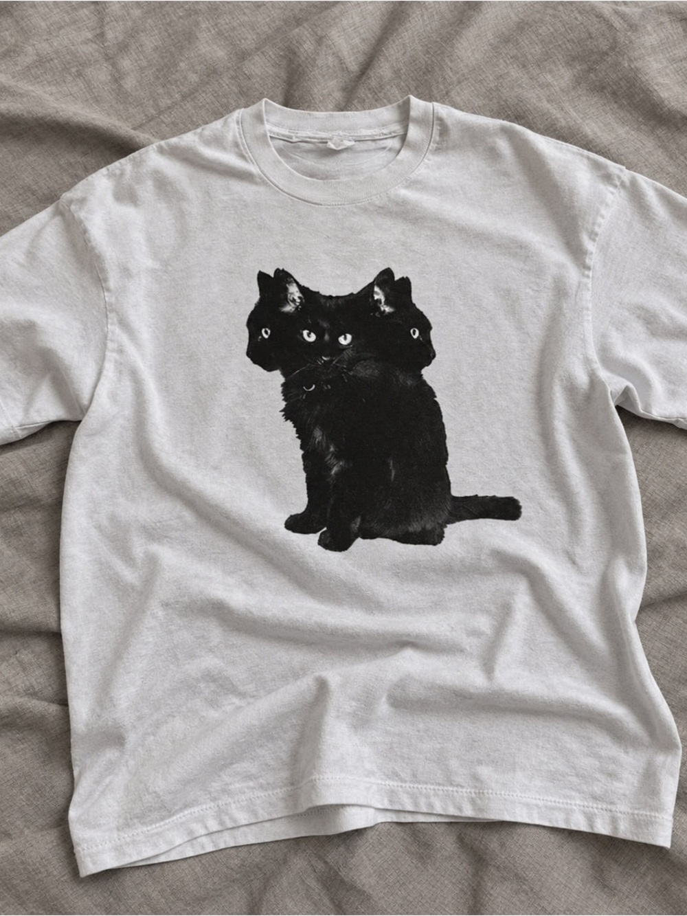 Black Three-Headed Cat Gildan White Short Sleeve Tee Graphic